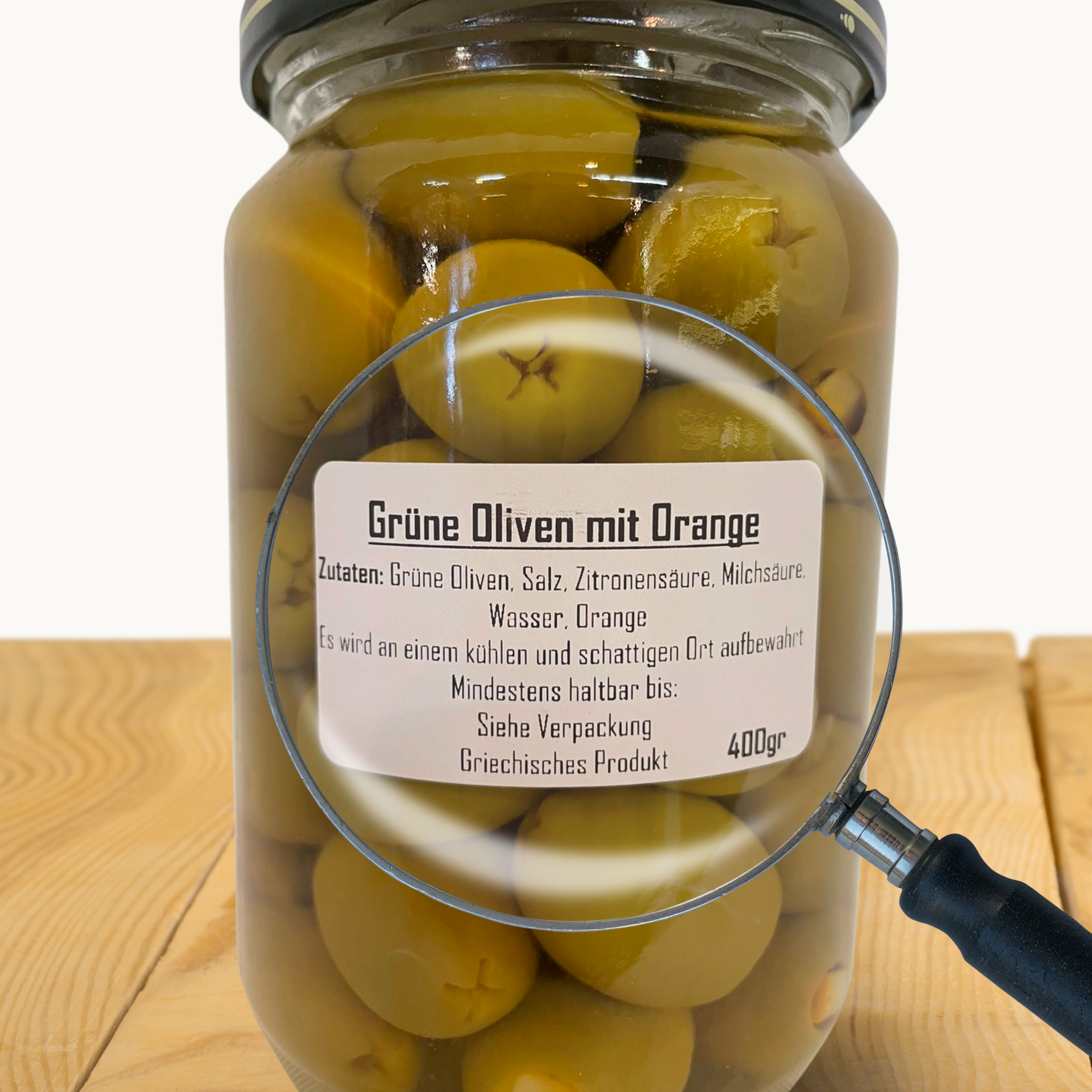 LAKARA Grüne Oliven gefüllt mit Orange, in Lake, 420g im Glas