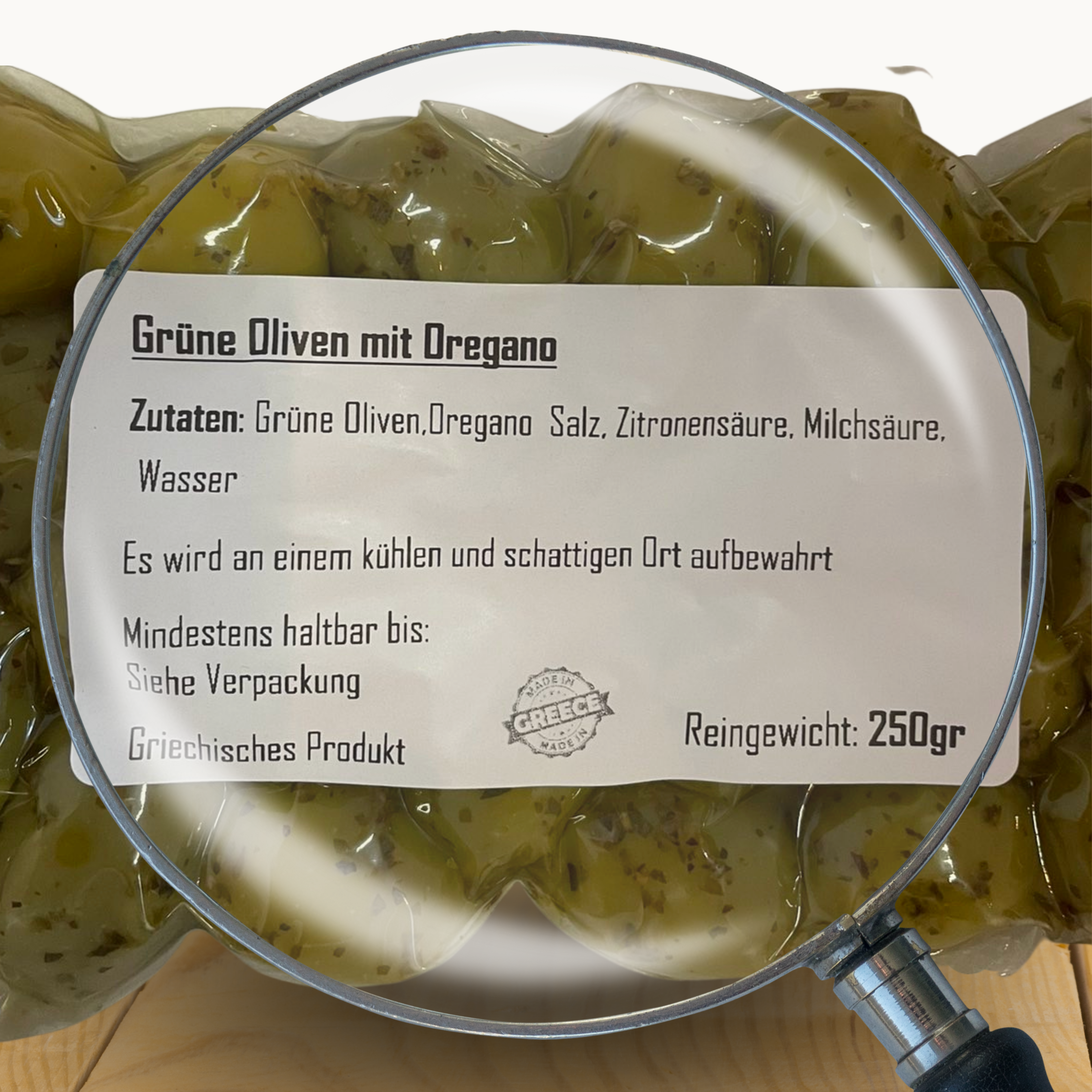 LAKARA Grüne Chalkidiki Oliven mit Oregano, 250gr. im Vakuumbeutel