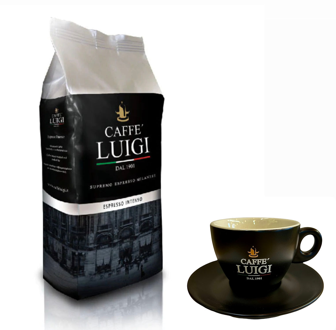 Espresso INTENSO Bohnen Beans 1Kg Caffe 'Luigi Arabica - Robusta Bohnen + 1 Cappuccino Tasse Doppelt