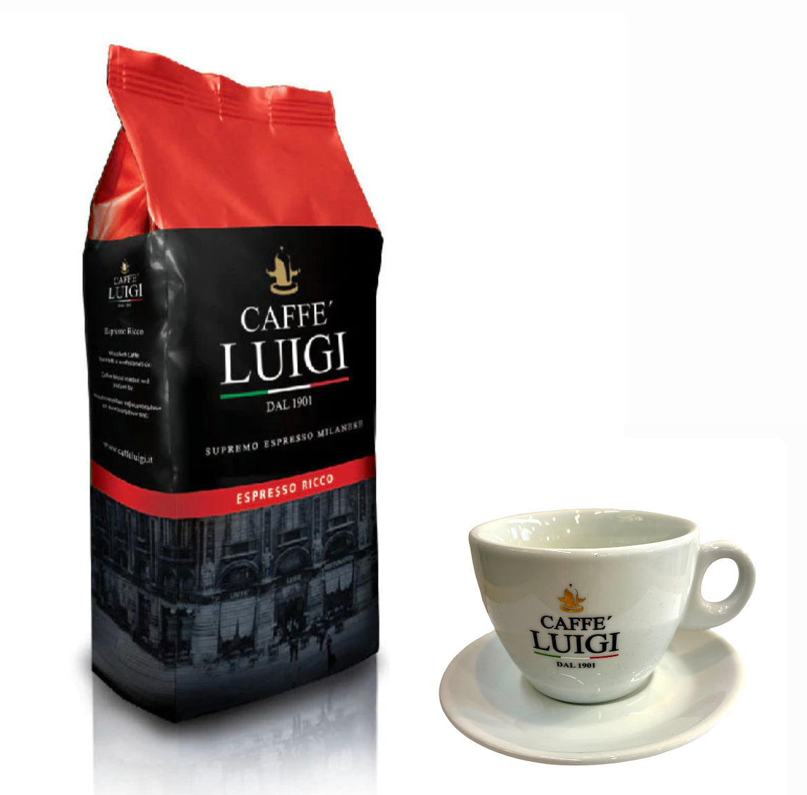 Espresso RICCO Bohnen 1Kg Caffe 'Luigi Ganze Espresso Bohnen Arabica - Robusta + 1 Cappuccino Tasse Doppelt