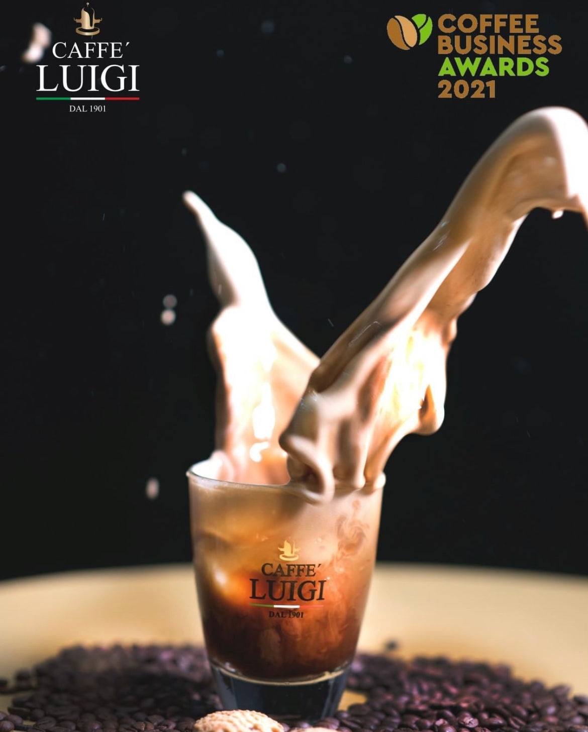 Espresso RICCO Bohnen 1Kg Caffe 'Luigi Ganze Espresso Bohnen Arabica - Robusta + 1 Freddo Cappuccino Glas