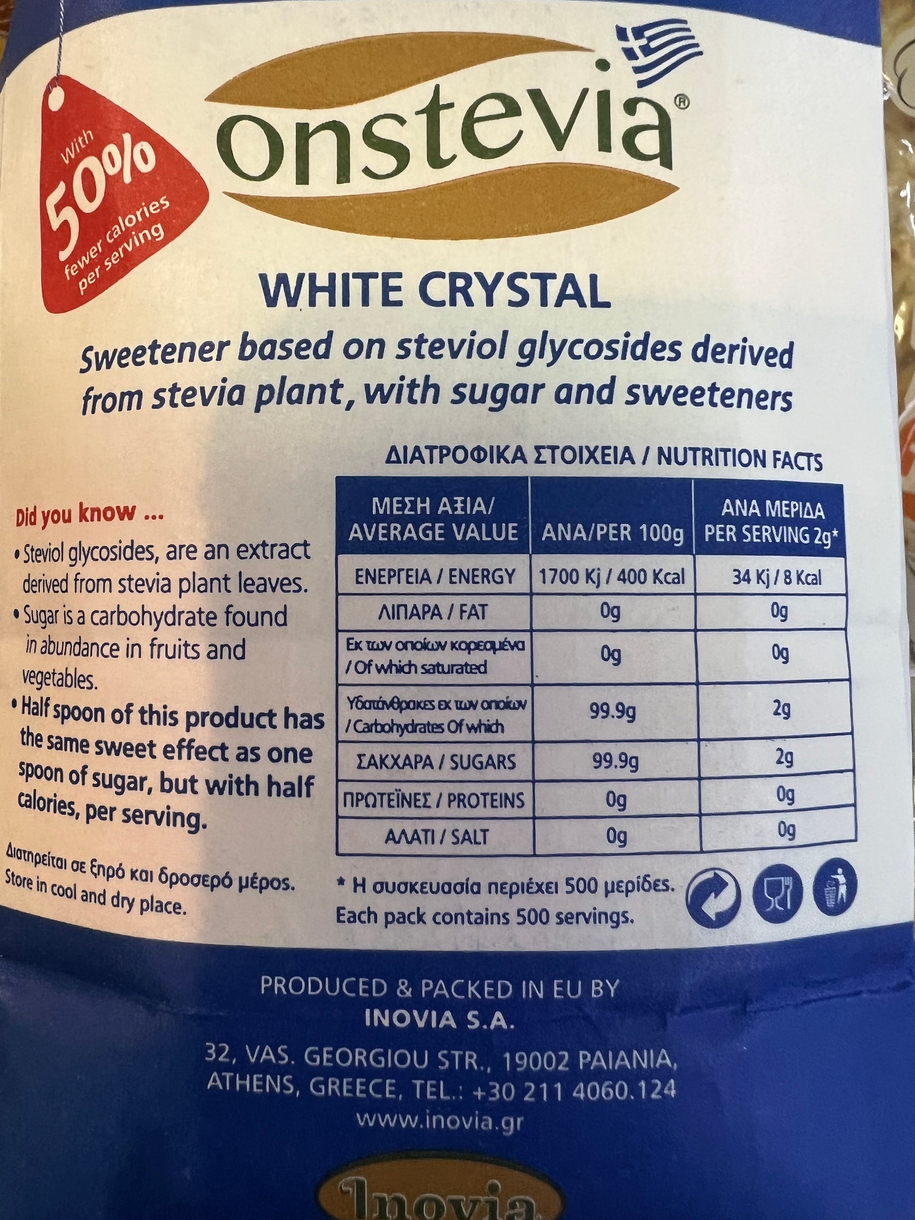 OnStevia Zucker Crystall Sweeter Versüßer Süßmittel Stevia Inovia 1kg