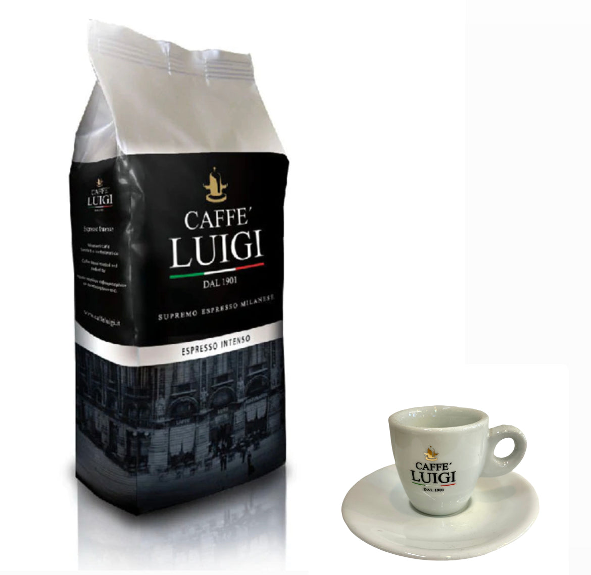 Espresso INTENSO Bohnen Beans 1Kg Caffe 'Luigi Arabica - Robusta Bohnen + 1 Espresso Tasse