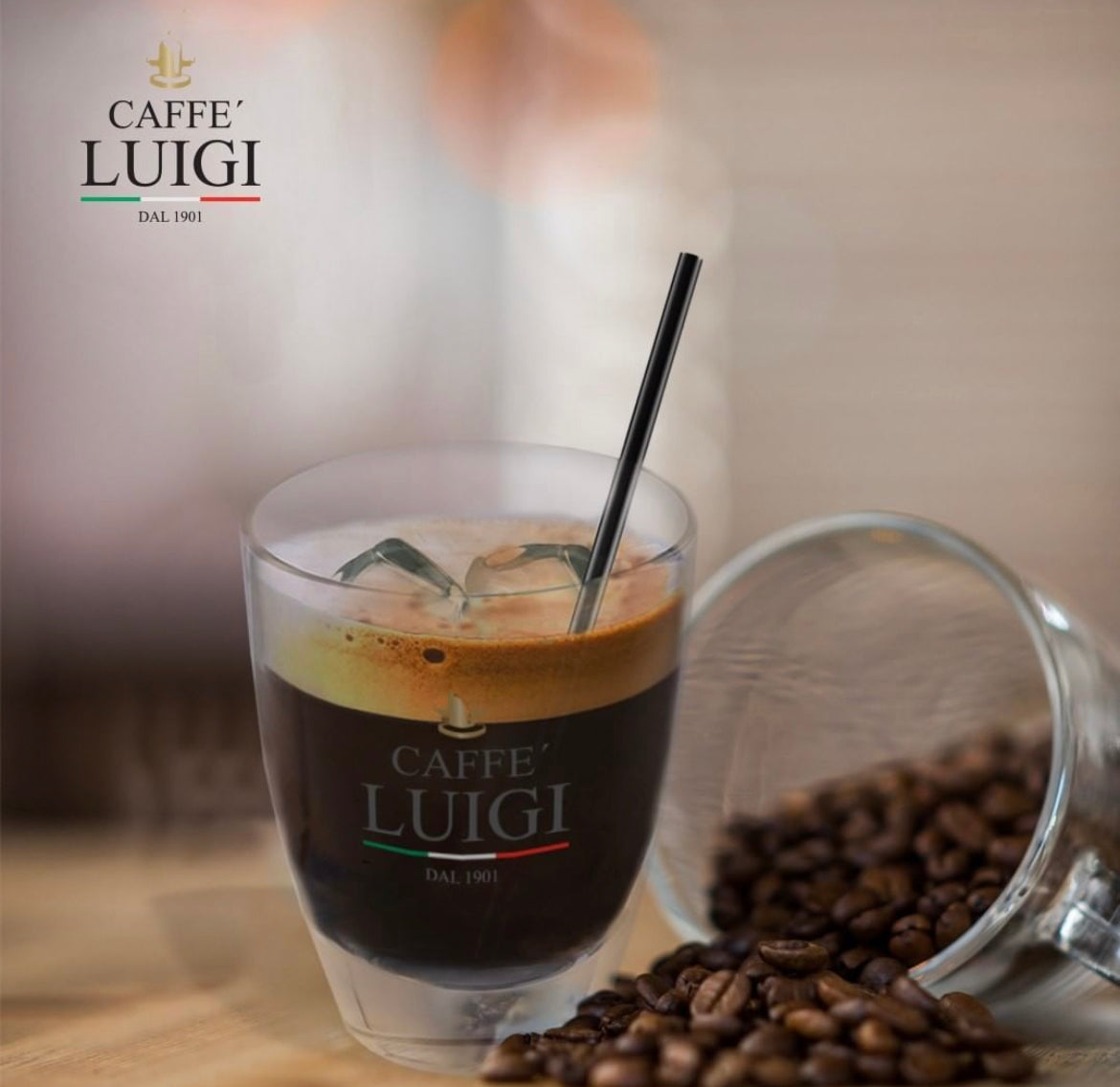 Espresso RICCO Bohnen 1Kg Caffe 'Luigi Ganze Espresso Bohnen Arabica - Robusta + 1 Freddo Cappuccino Glas