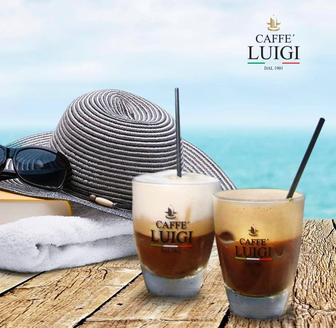 Espresso DOLCE Bohnen Beans 1Kg Caffe 'Luigi 100% Arabica + 1 Freddo Cappuccino Glas
