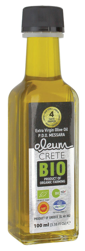Open image in slideshow, Extra Natives Koroneiki Olivenöl Bio 80 Preise P.D.O. Messara Oleum Crete 100ml - 1L Glas
